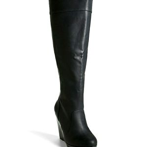 TORRID OVER THE KNEE BLACK WEDGE BOOTS Size 9